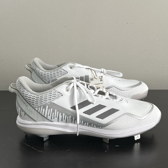 ADIDAS MENS ICON 7 DRIPPED OUT METAL BASEBALL CLEATS SIZE 14 WHITE GRAY - Picture 1 of 7
